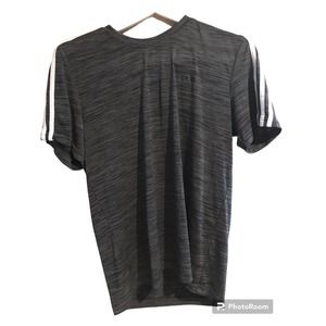 Adidas Men's Gray Black Three Strip Short Sleeve Activewear Medium‎ Shirt